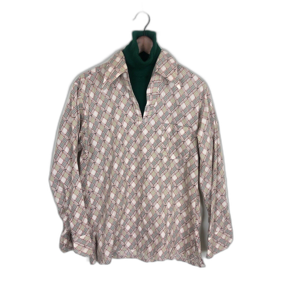 Vintage Marlboro Red Green Houndstooth Long Sleeve Turtleneck Shirt Men's Medium